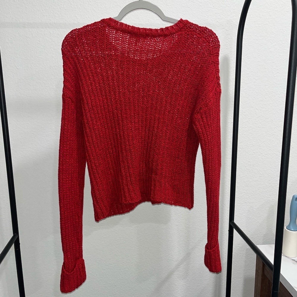 THE RANGE x REVOLVE | Chunky Cable Knit Crewneck Pullover in Red | Size Medium - Picture 4 of 8
